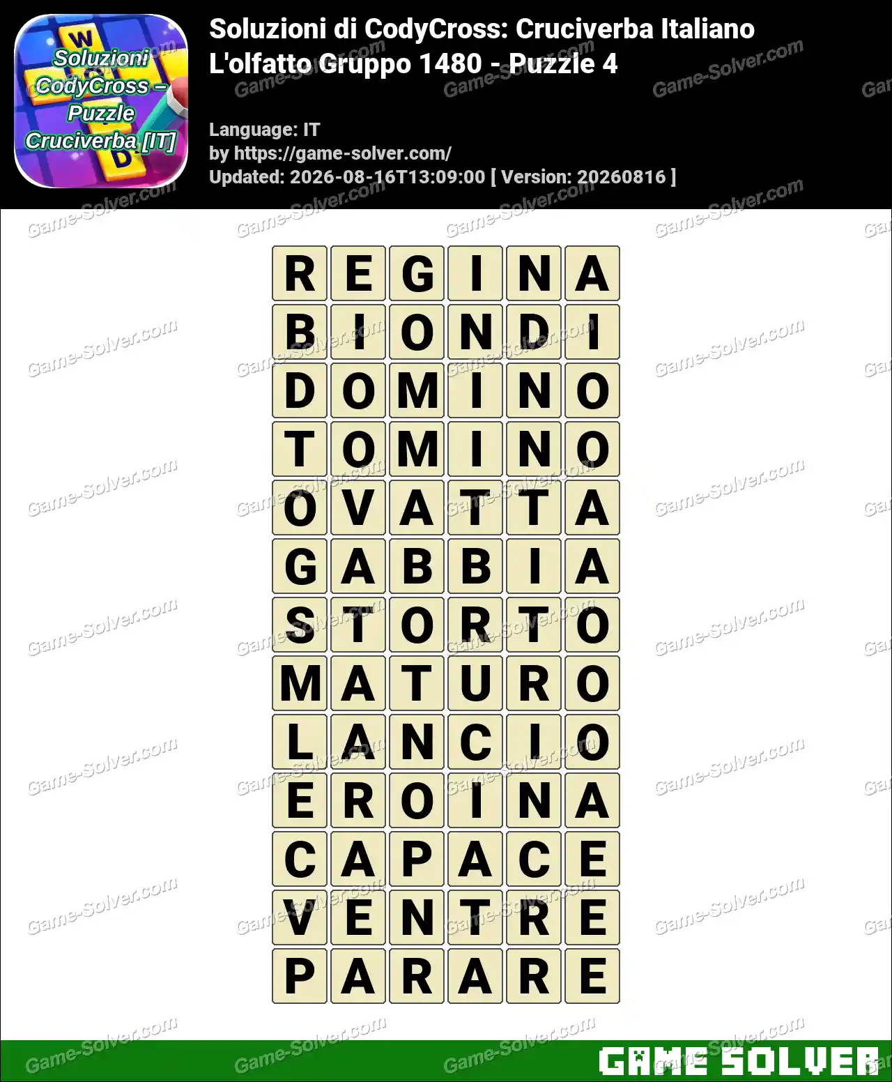 Soluzioni di CodyCross: Cruciverba Italiano L’olfatto Gruppo 1480 – Puzzle 4
